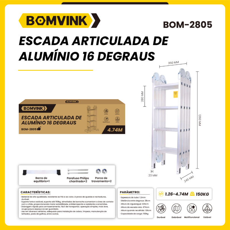ESCADA ARTICULADA 16° 150KG BOM-2805 – LOOKPOWER